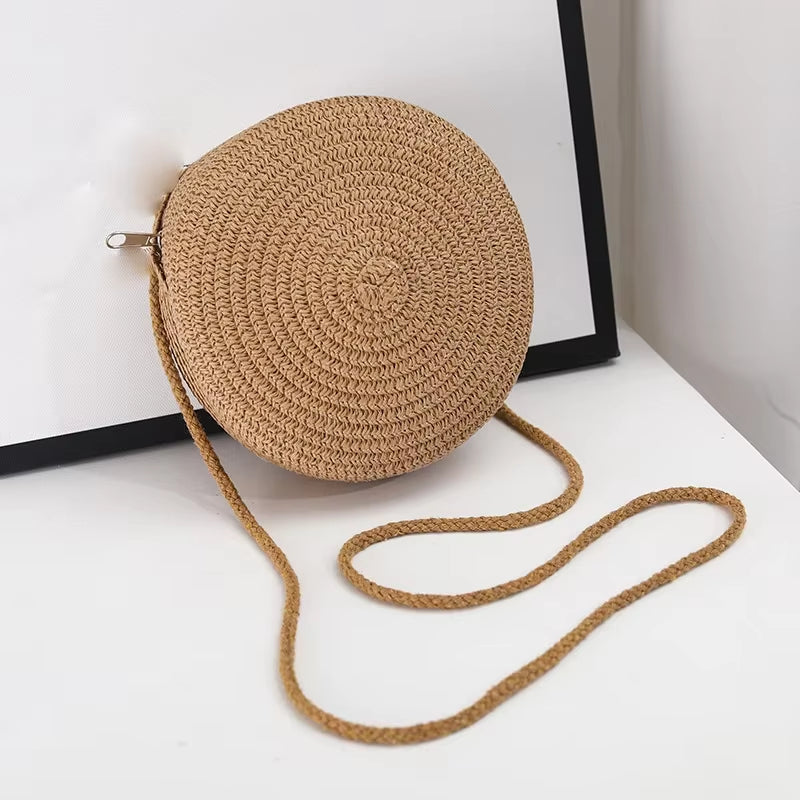 Gusure Summer Woven Straw Crossbody Bags for Women Fashion round Handmade Rattan Beach Small Handbag Travel Female Shoulder Bag