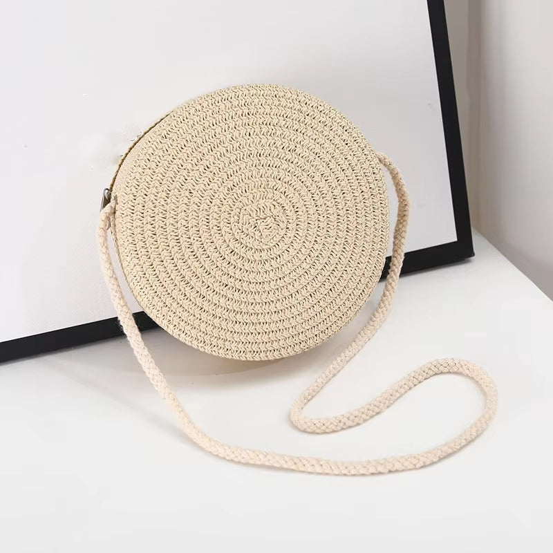 Gusure Summer Woven Straw Crossbody Bags for Women Fashion round Handmade Rattan Beach Small Handbag Travel Female Shoulder Bag