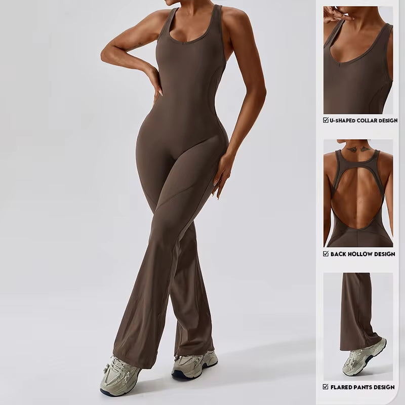 Sexy Back V Jumpsuit Gym Set Women Training Yoga Suit Sportswear Women Sports Jumpsuit Fitness Rompers Stretch Workout Bodysuits