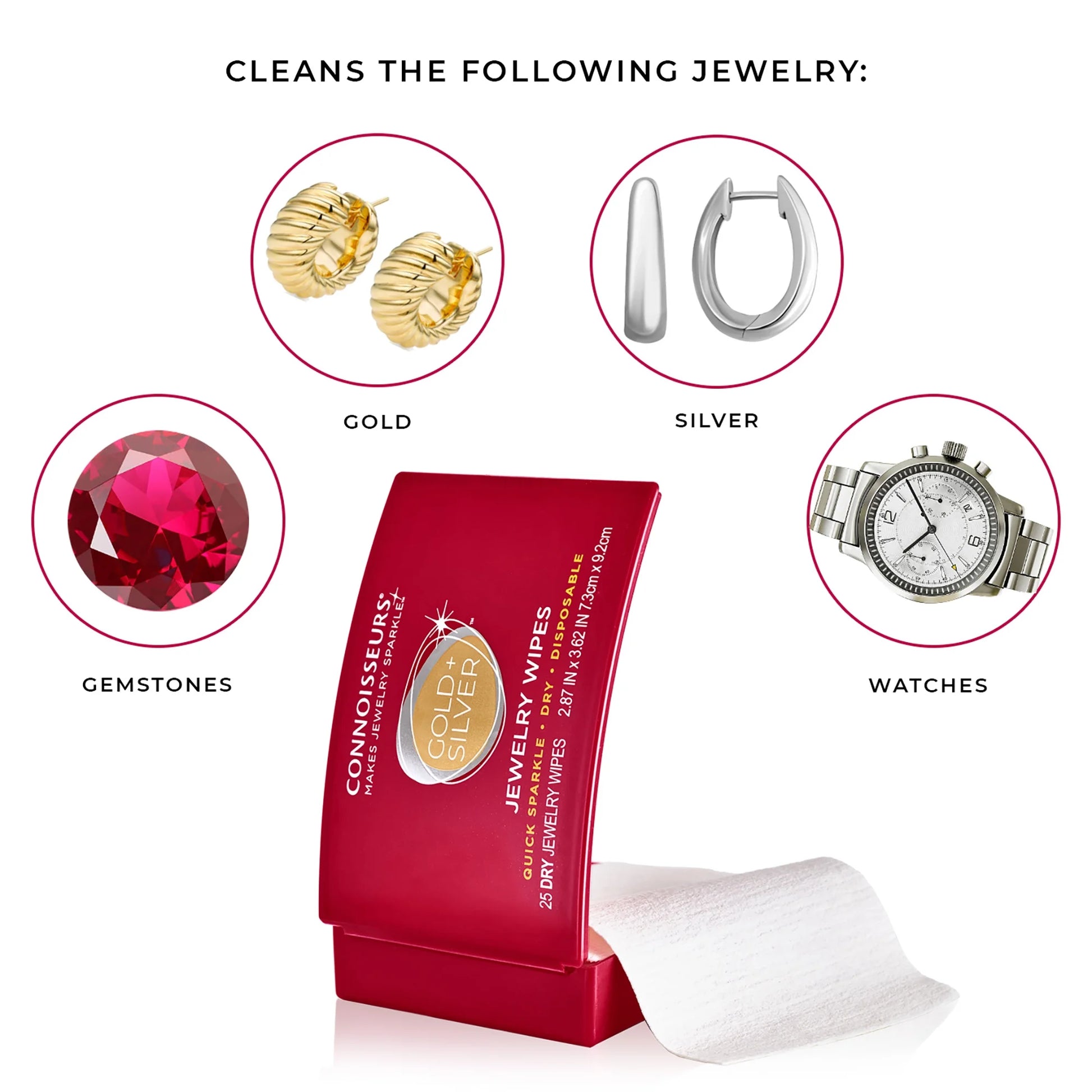 Gold & Silver Jewelry Cleaning Wipes, Red Compact, 25Ct Dry Disposable Wipes Clean and Polish Gold and Silver Jewelry