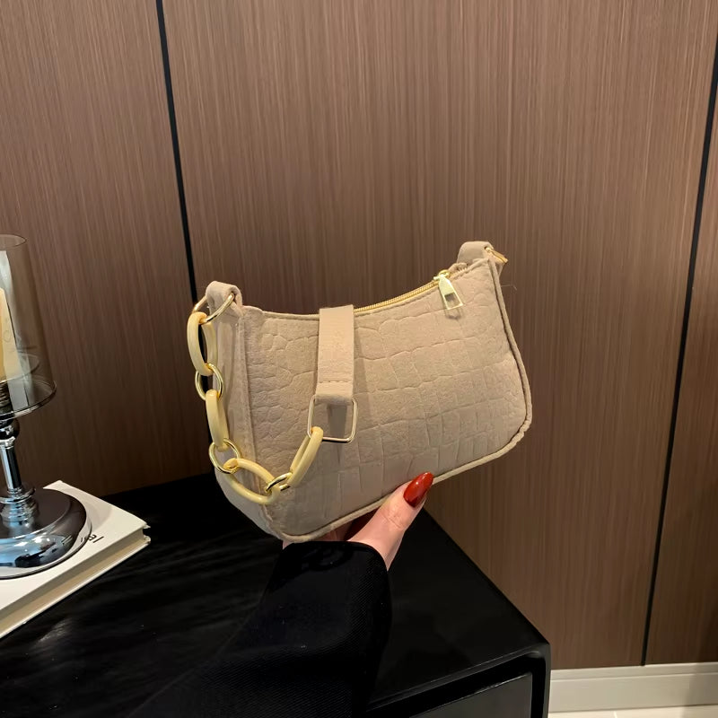 Felt Shoulder Bags for Women Women'S Subaxillary Bag Design Advanced Texture Armpit Handbags Purses Crescent Saddle Bag