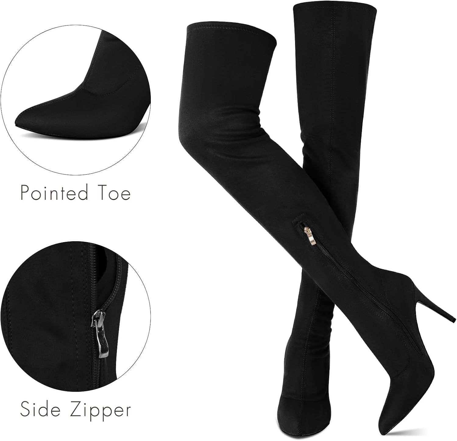 Women'S Heels over the Knee Boot Pointed Toe Suede Stretch Sexy Stiletto High Heel Thigh High Boots