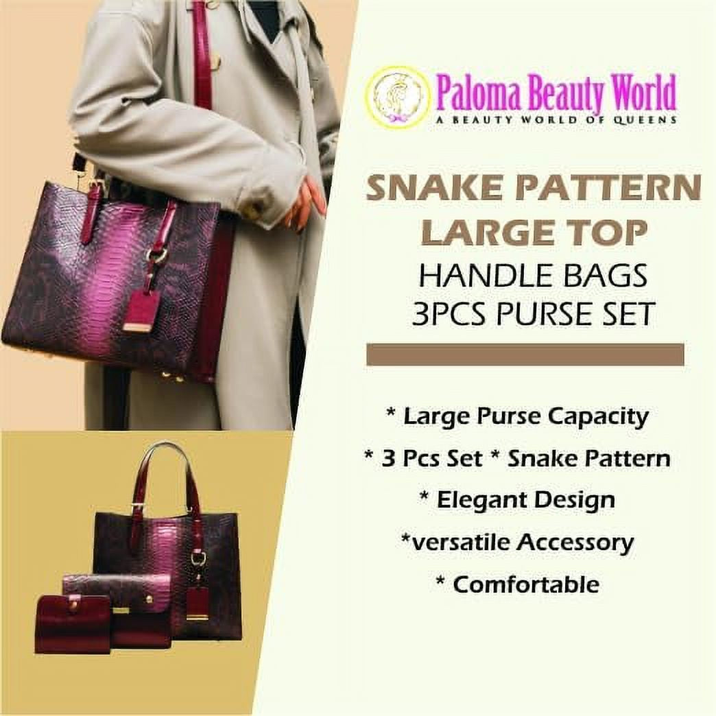 Women Leather Handbag Purse Snake Pattern Shoulder Handbag, Top Zipper Closure Tote Bag (3 PCS Purse Set)