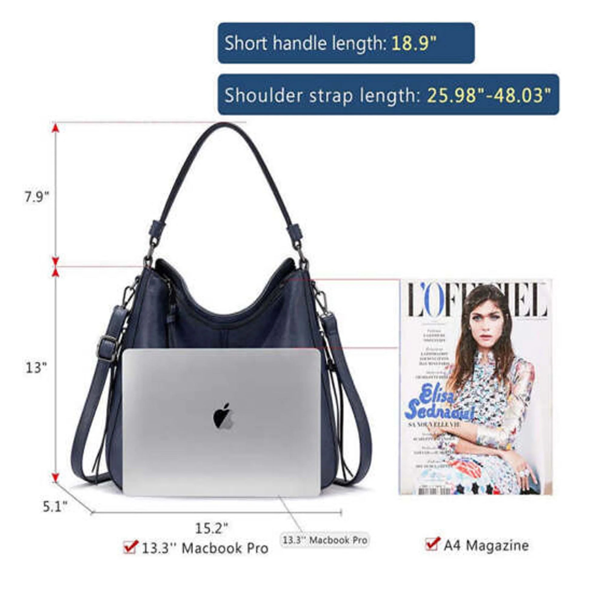 Handbags for Women Large Designer Ladies Hobo Bag Bucket Purse Faux Leather-Dark Blue