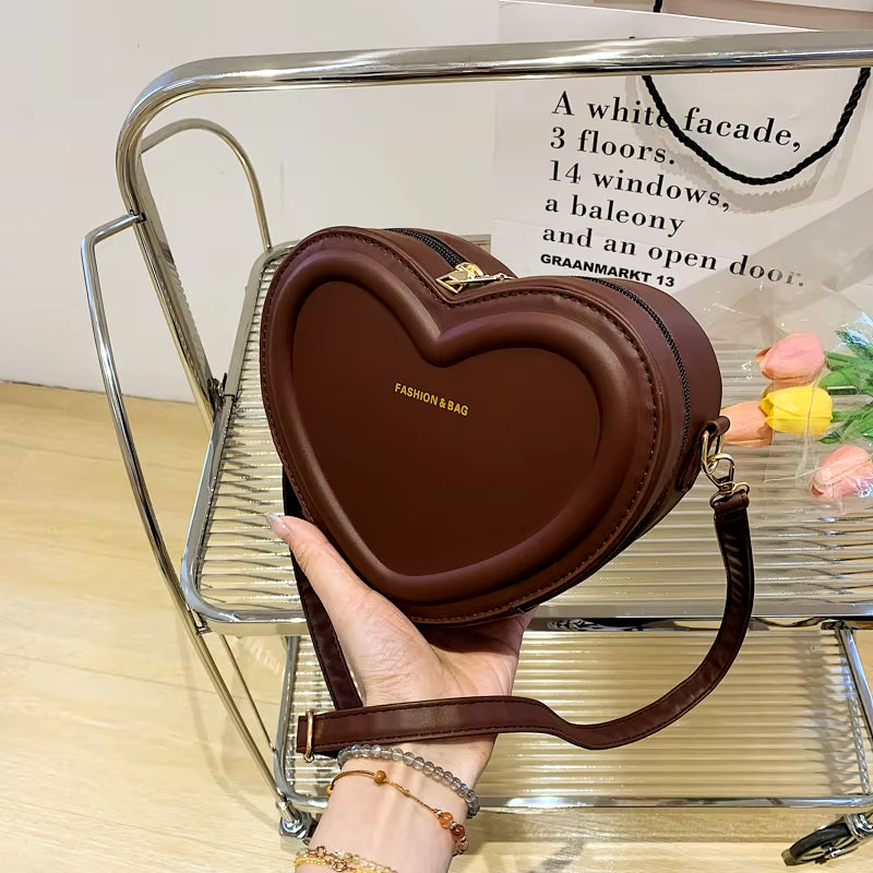 Hot Sale Heart Shape Crossbody Bags for Women Solid Pu Leather Shoulder Bags Fashion Handbags